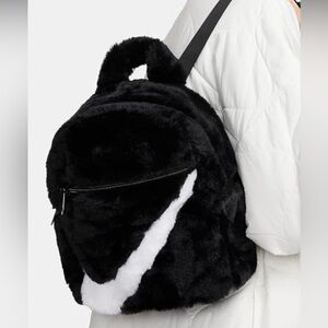 New with tags Nike Sportswear Futura 365 Faux Fur Mini Backpack. BLACK w/white